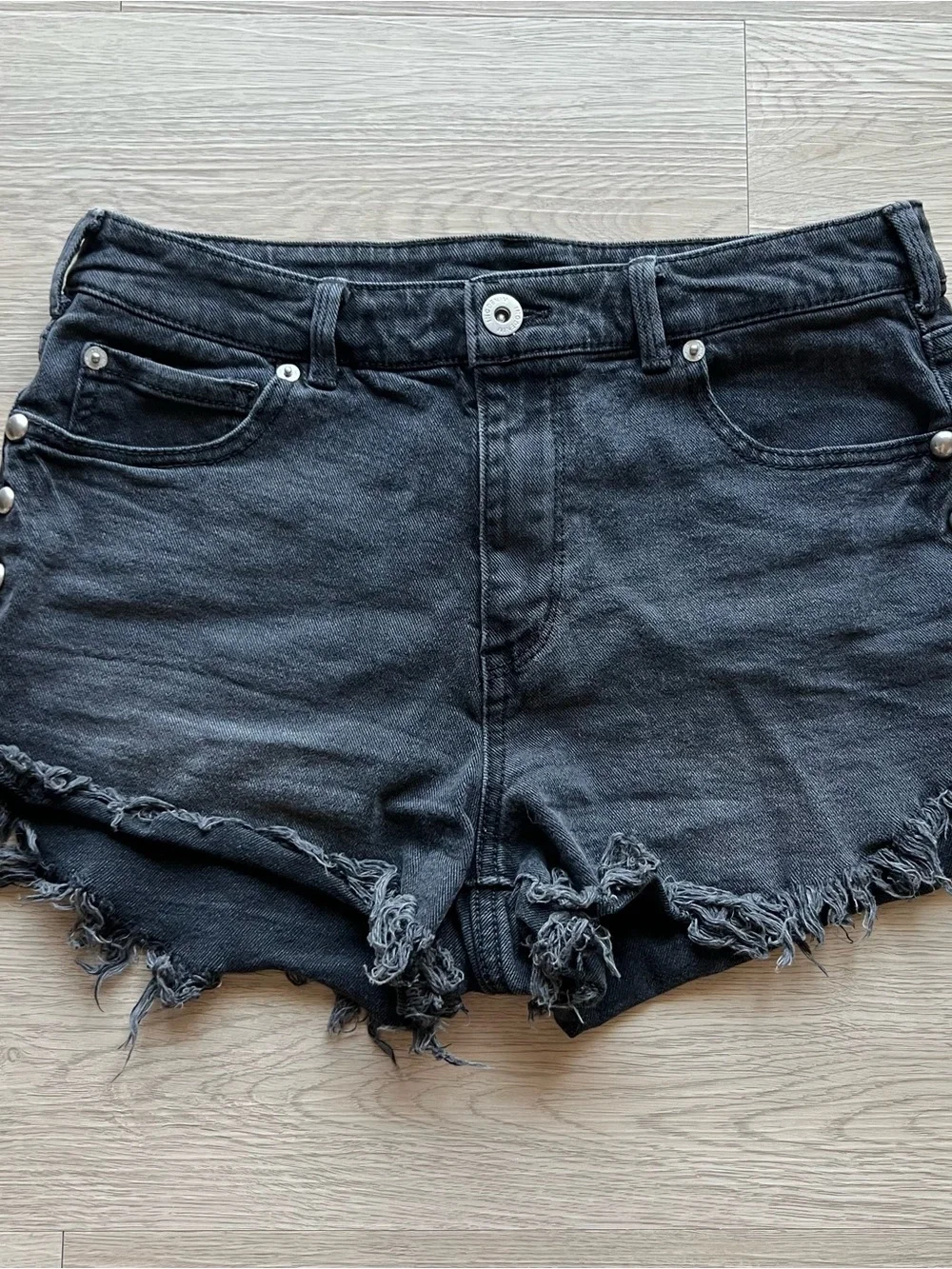 Black Denim Shorts with Silver Studs